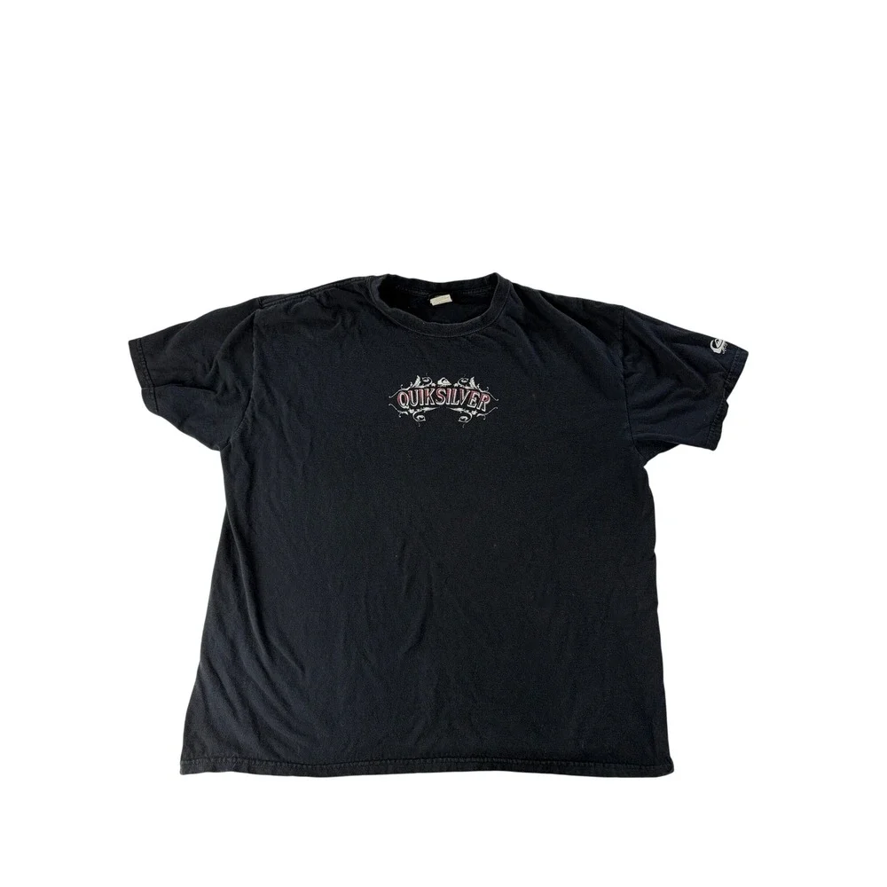 Vintage 90s Quiksilver T-Shirt Mens XL Black Short Sleeve Surf Beach